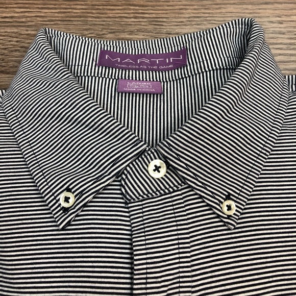 Martin Black & White Stripe Knit Oxford Shirt L - Picture 2 of 3